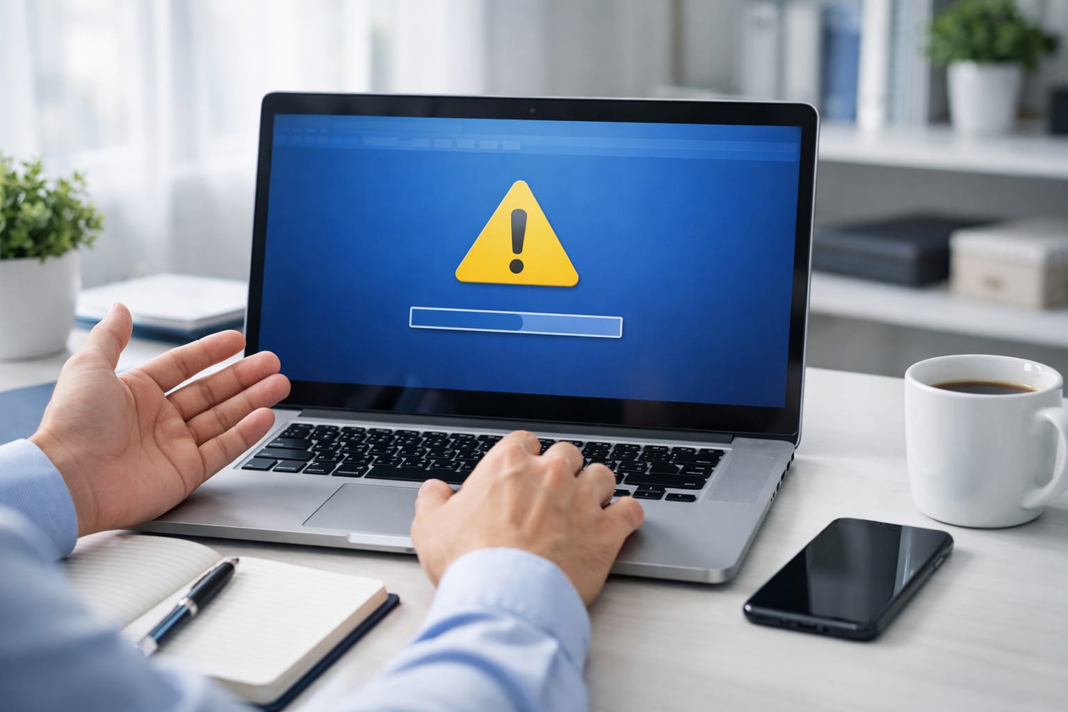 ノートパソコンで文書ソフトが開かず、困っている作業中の手元