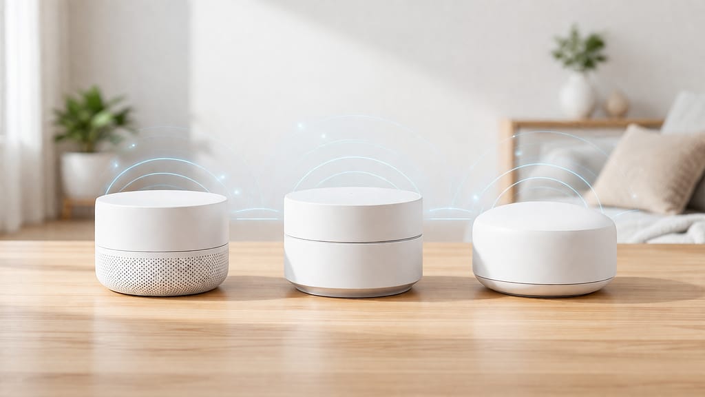 白いWi-Fiルーター3台を並べた比較イメージ
