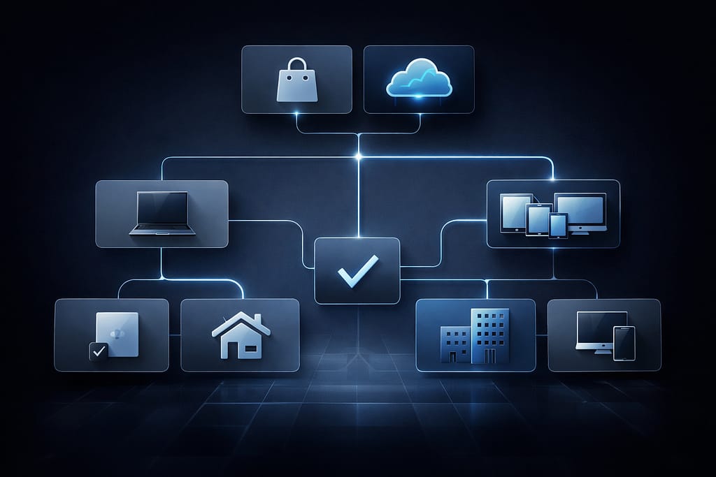 用途別の選び方を示す分岐型のアイコン図