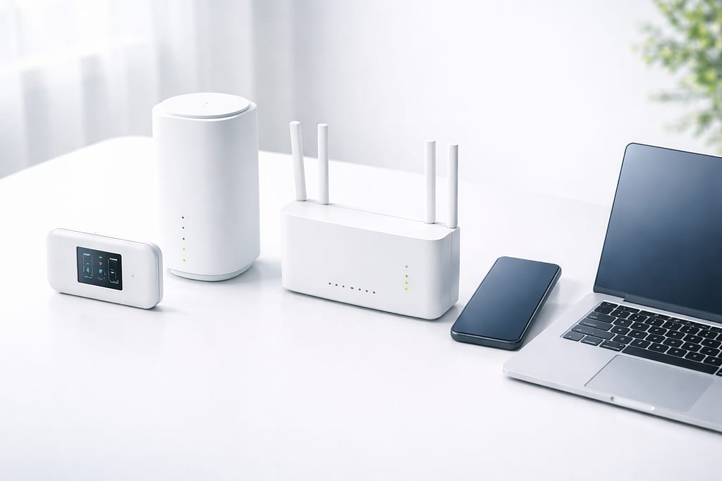 ルーターやスマホなど複数端末を並べた比較イメージ