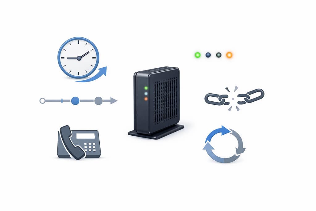 ONUの寿命判断ポイントを、使用年数やランプ状態などのアイコンで整理した図解画像