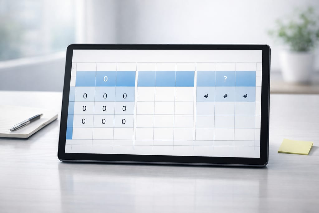 表計算の0、空白、エラーの違いを示したタブレット画面