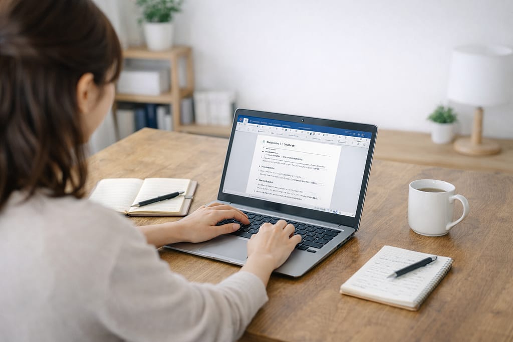 Wordの基本操作をノートパソコンで学ぶ初心者の手元