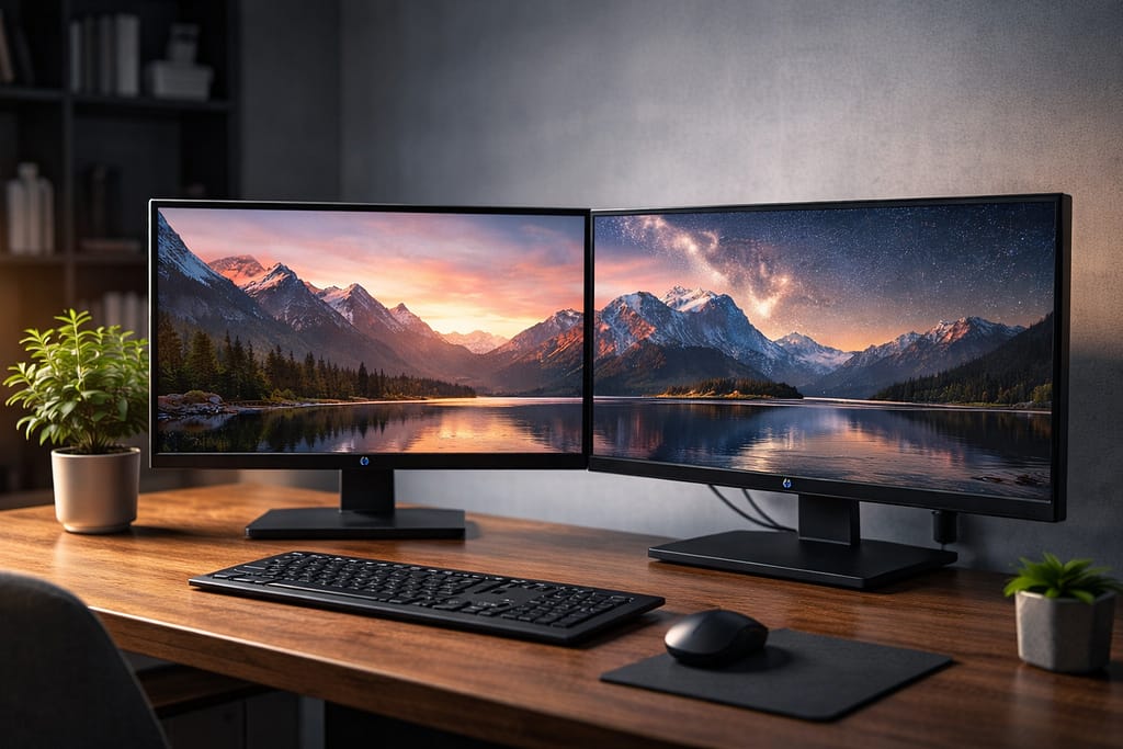 2画面の壁紙が少しずれて見える、マルチディスプレイ設定のイメージ