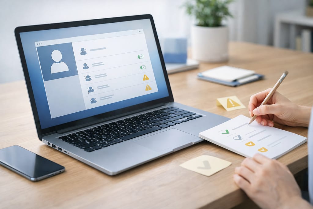 Windows11のユーザーアカウント設定画面を確認しながら、削除前のチェック項目を手元で整理しているイメージ