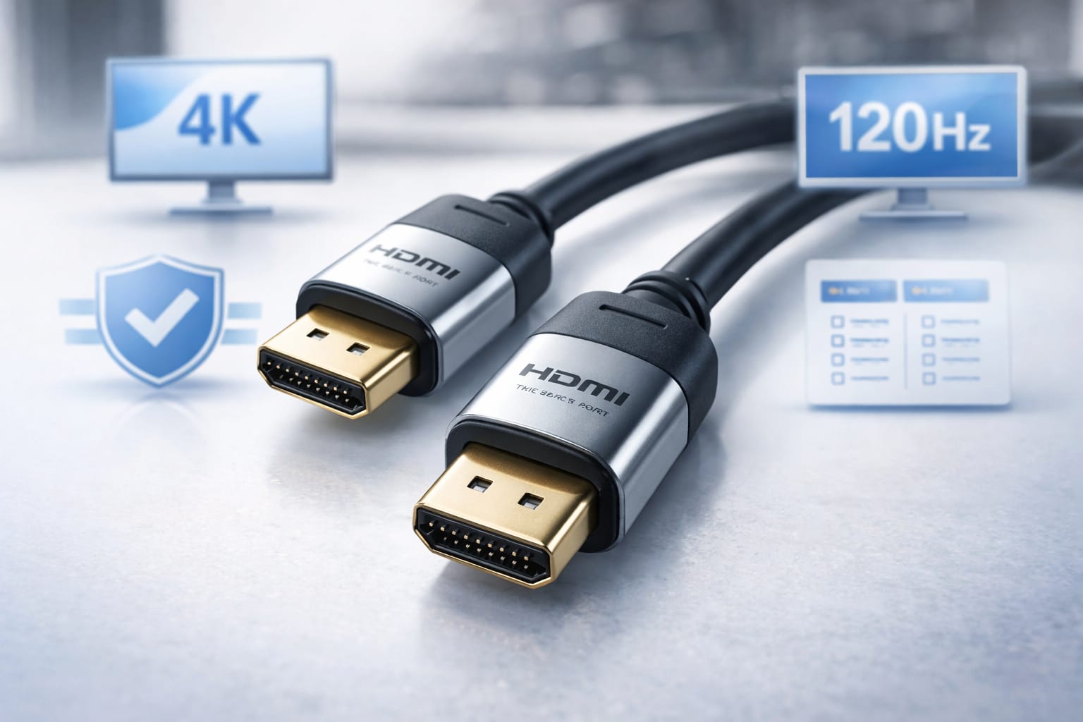 4Kと120Hzを示すHDMIケーブルの接写