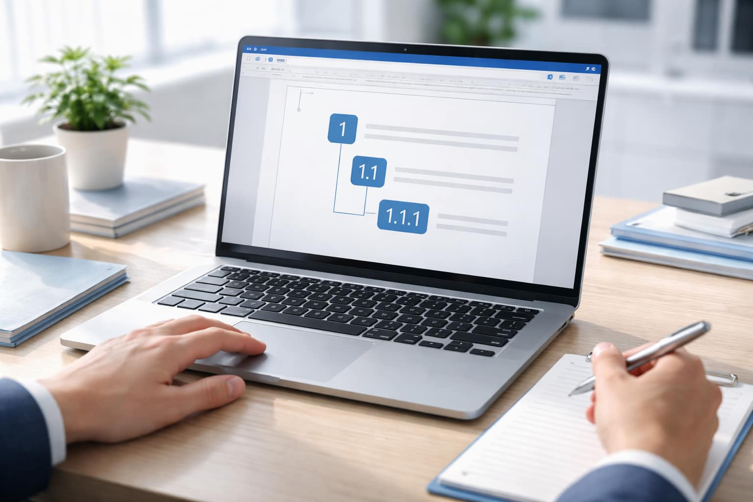 Wordの段落番号を1、1.1、1.1.1で階層表示した設定イメージ