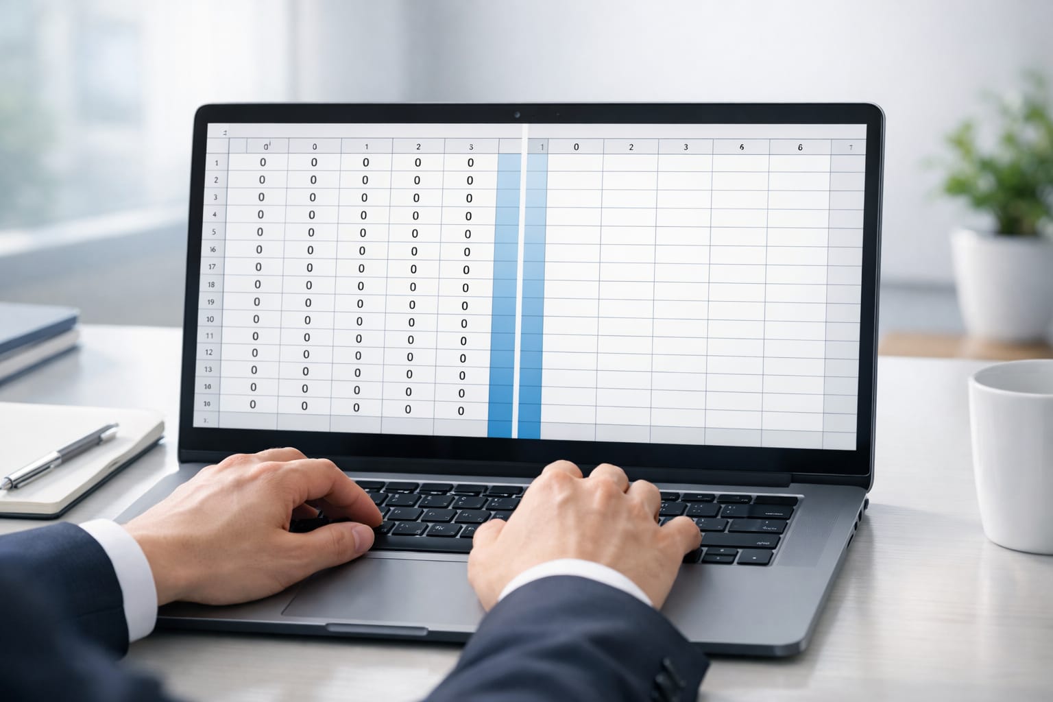 VLOOKUPで0表示の表を空白表示に整える様子を表したノートPC画面