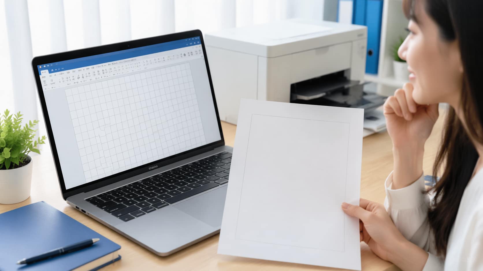 Wordのグリッド線表示と印刷結果の違いを示す実写風アイキャッチ画像